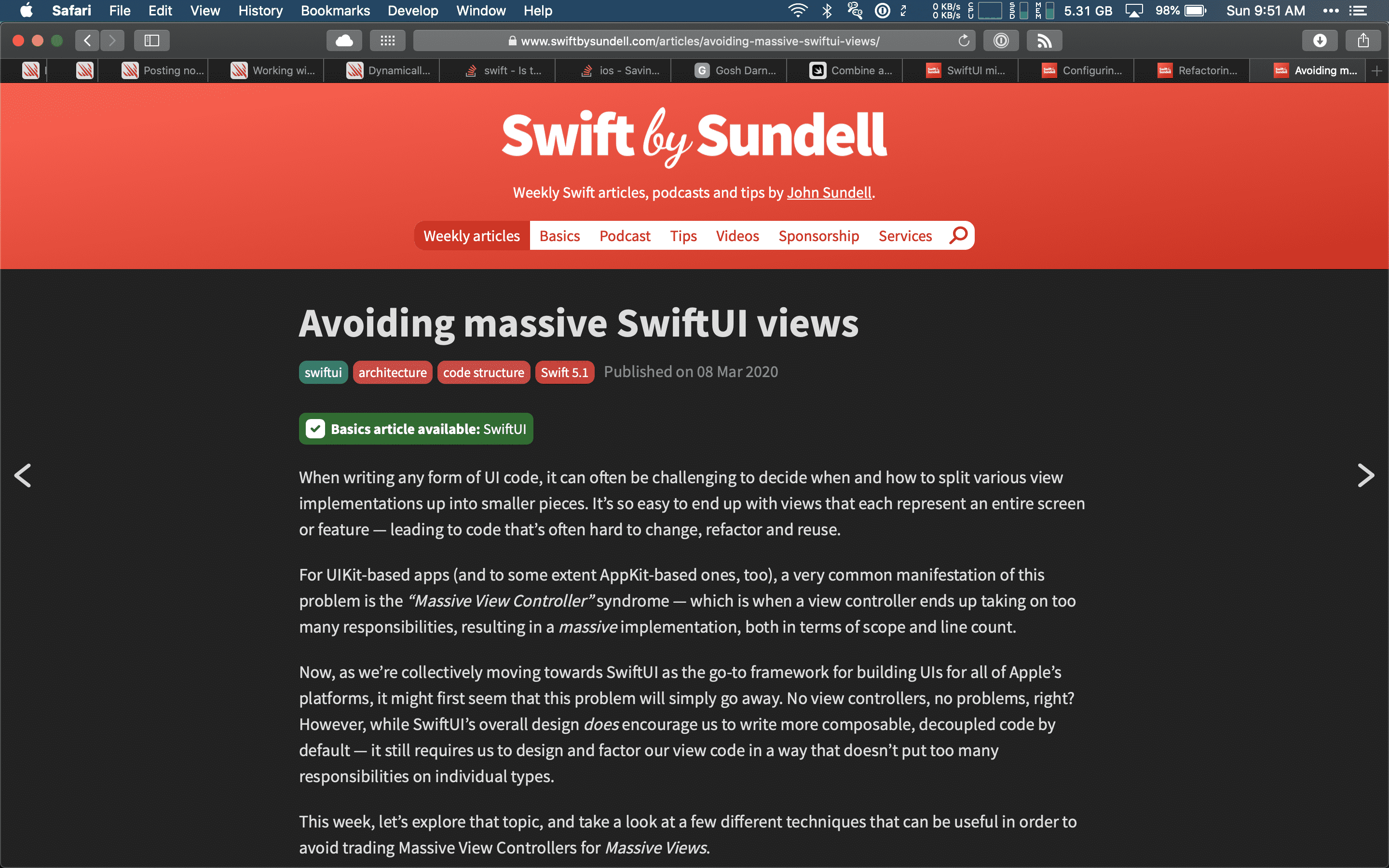 A screenshot of many SwiftUI browser tabs opened at once