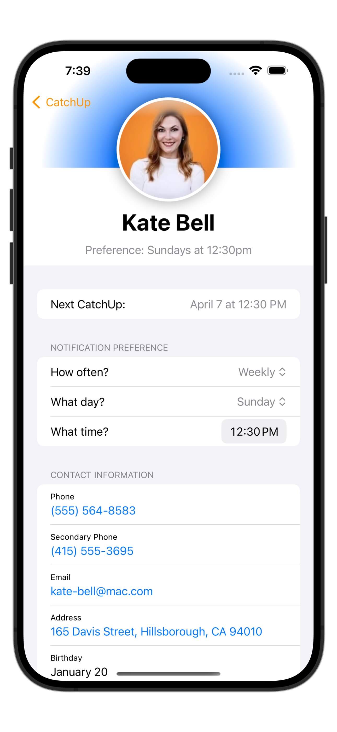 A screenshot of the contact detail screen