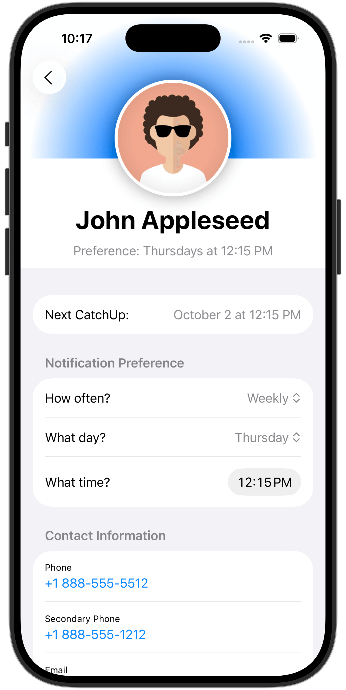 A screenshot of CatchUp's detail screen