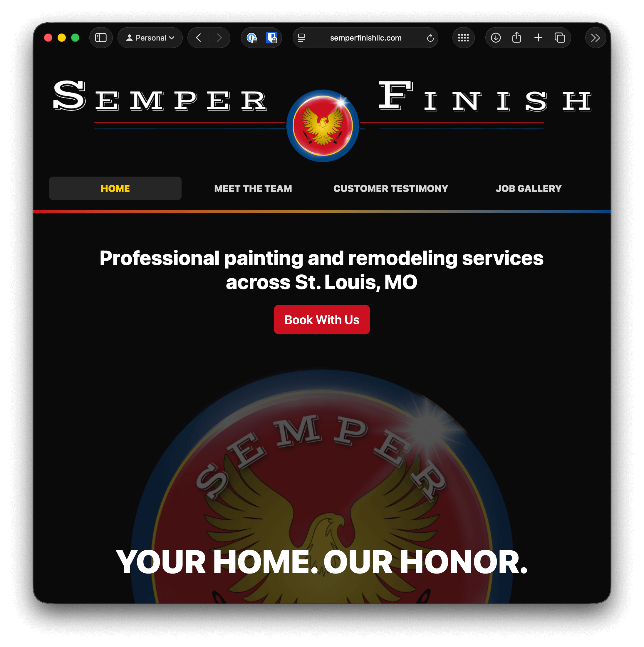 A screenshot of semperfinishllc.com's homepage